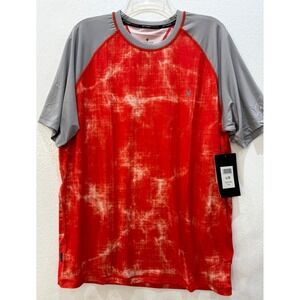 NWT Men's Size Large Spyder Rash Guard Sun Protection Short Sleeve Red Grey